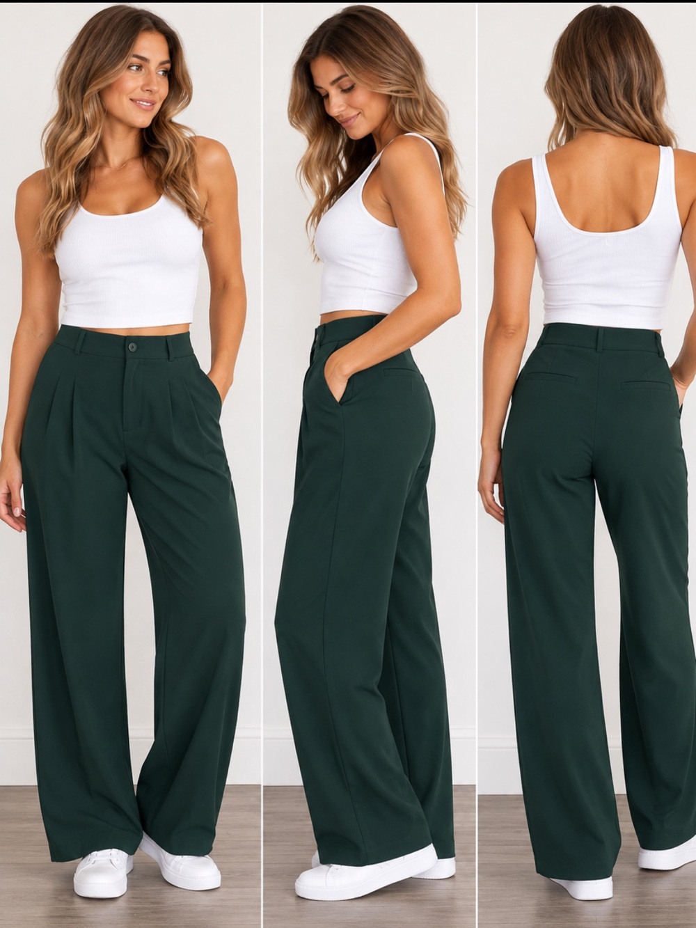 NWT Halara Dark Forest Green High Waisted Pleated Wide Leg Pants M